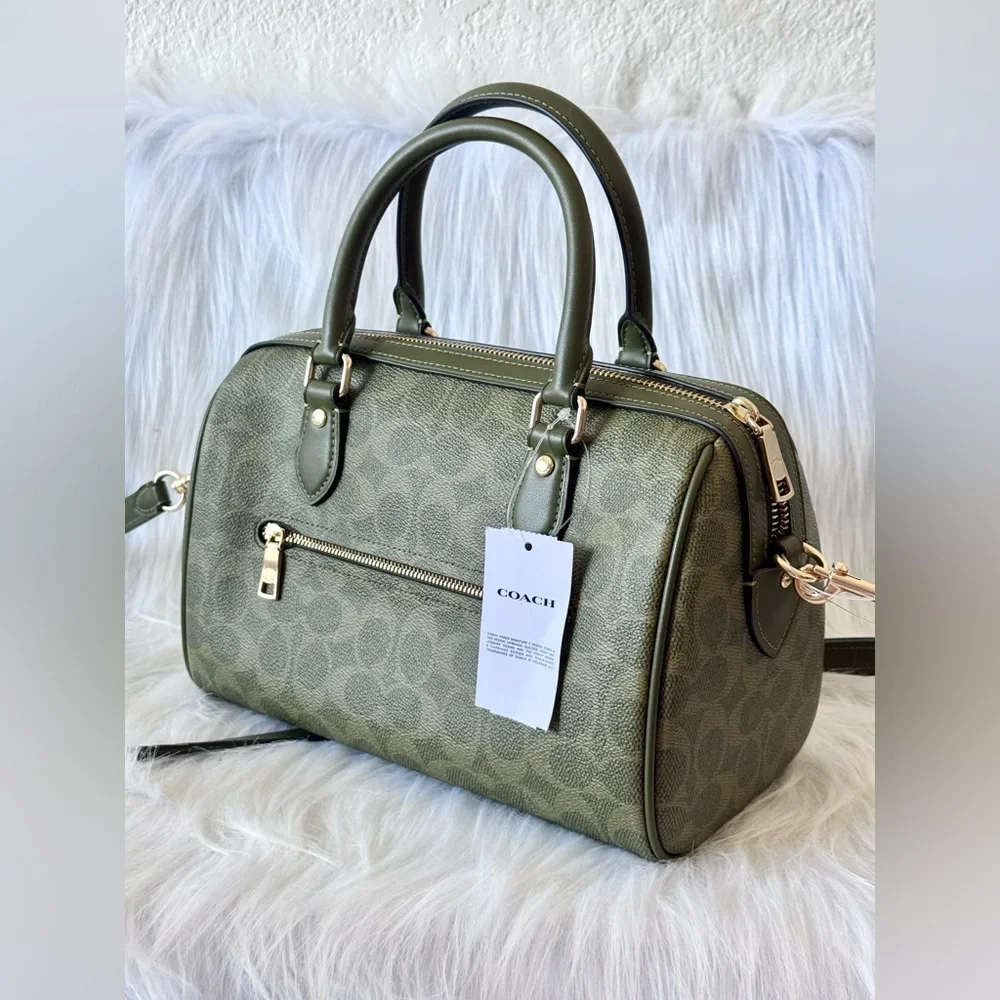 NWT Coach Rowan Satchel Bag In Signature Canvas CV961 Gold/Olive - Picture 5 of 12